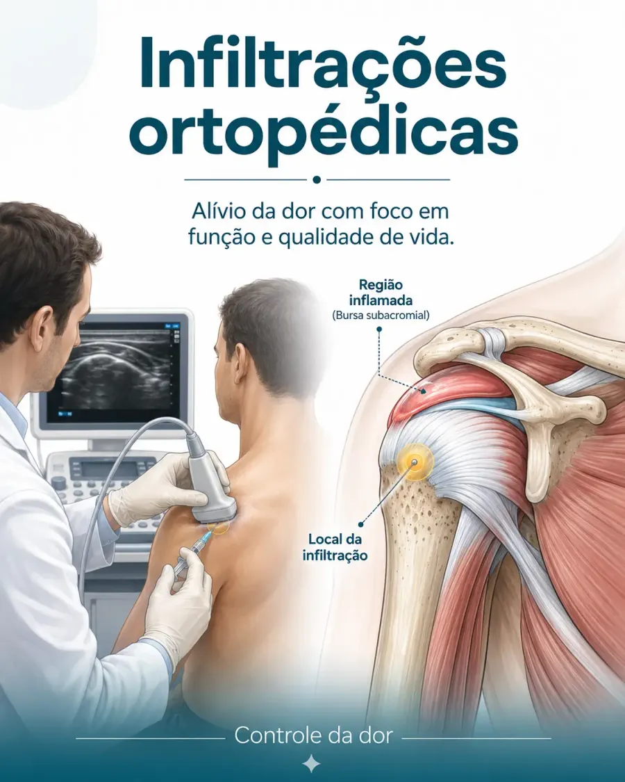 Procedimento ortopédico com foco em infiltração e dor articular